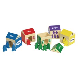 Excellerations 5 Inch Wooden Counting Houses and 2 inch People, 20 Pieces, Early STEM, Kids Educational Toys, Classroom or Home School, Ages 18 Months and Up