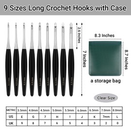 Hobekoee Inline Crochet Hooks 9 Sizes 3.5mm(E)-8mm(L) Wooden Crochet Hooks Set with Case,Streamline Large Handle Crochet Needles Set for Arthritic Hands