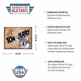Desperate Enterprises Tom & Jerry Retro Panels Tin Sign - Nostalgic Vintage Metal Wall Decor - Made in USA