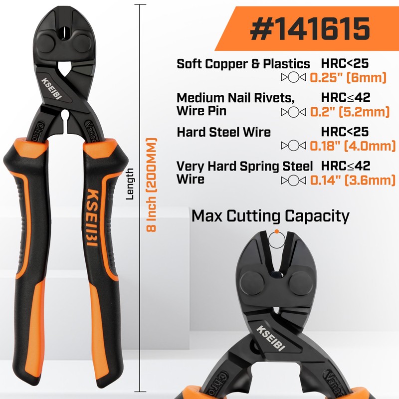 KSEIBI 8-Inch Mini Bolt Cutters Heavy Duty - Compact Bolt
