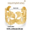 HUAYUNFANG Gold Chunky Cuff Bangle Bracelet For Women Ginkgo Leaf