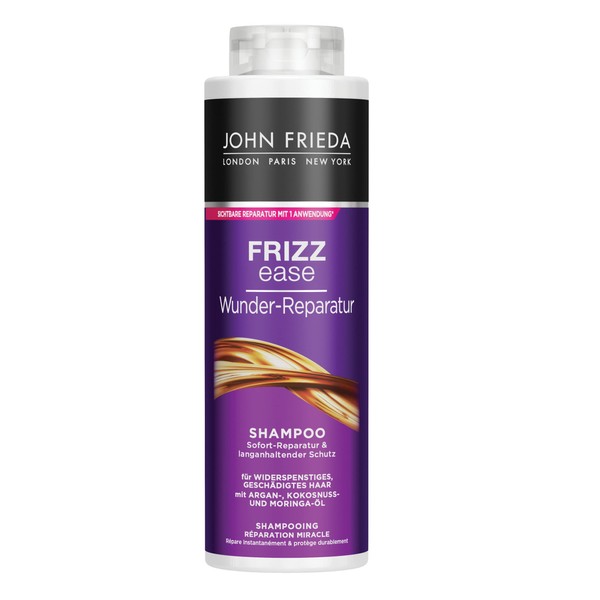 John Frieda Miracle Repair Shampoo – Value Size: 500 ml – Frizz Ease Series – Hair Type: Unruly, Damaged, Stressed – Cabinet Size