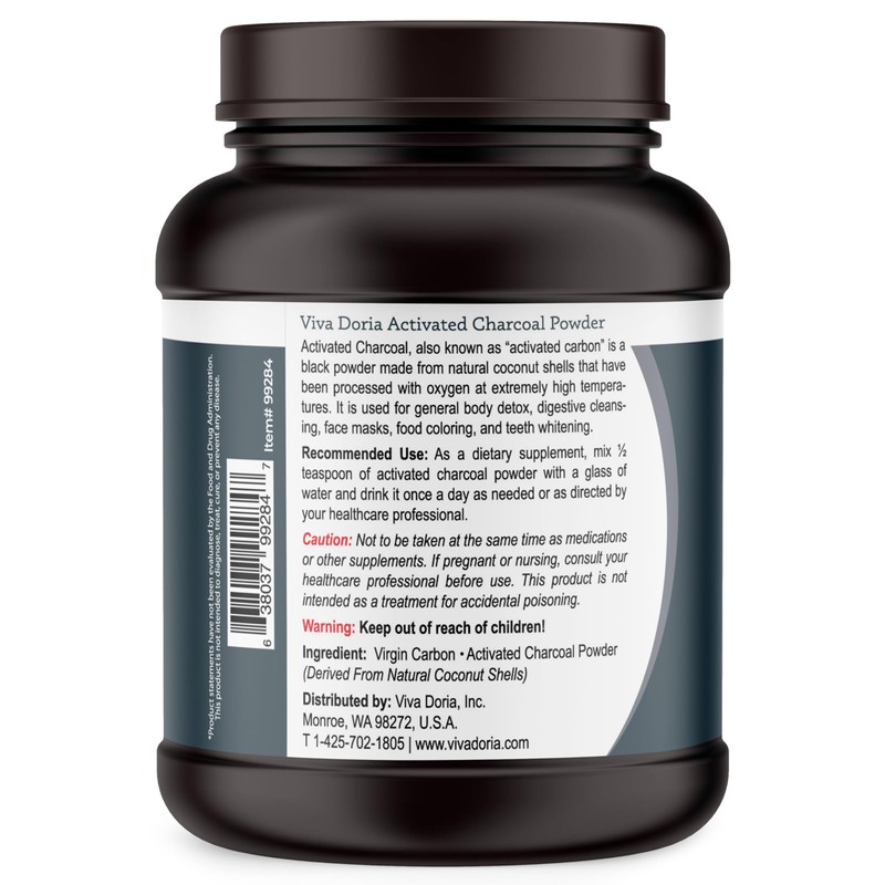 Viva Doria Virgin Activated Charcoal Powder, Coconut Shell Derived, Food