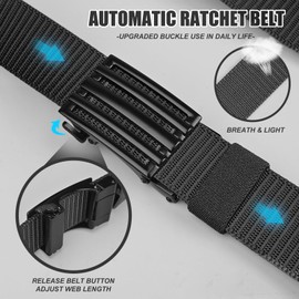 KingMoore 2 Pack Men's Ratchet Web Belt,1.25 inch Nylon Automatic Buckle Belt,No Holes Invisible Belt for Men