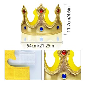 VIKSAUN King Crown Hat Golden King Crowns, Crowns Party Hat, Birthday Party Crowns, Cloth Gold Coronation Crown with Gems Kings Charles Coronation Party Decorations Nativity Carnival (1 pcs)