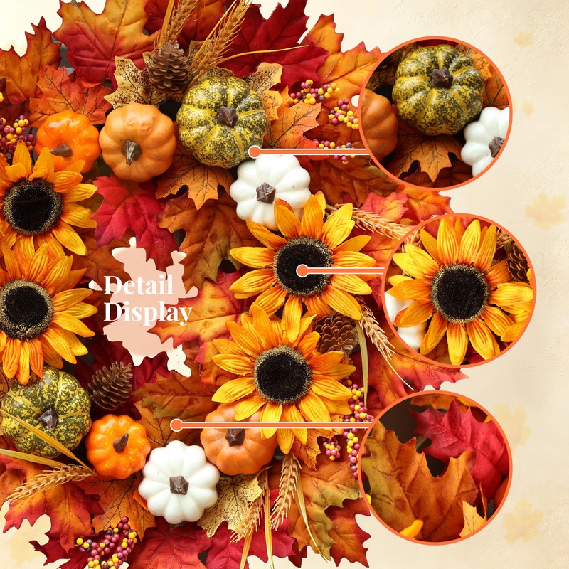 24 Inch Sunflower Fall Wreath for Front Door with Maple