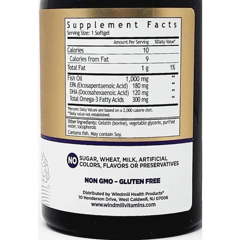 Omega 1000mg Epa Dha Sabor Windmill 180 Cápsulas Gel