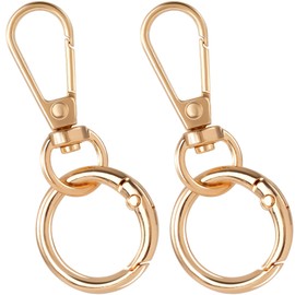 Mxxipp 2 Pack Swivel Clasp Clip, Metal Lobster Claw Clasp with O Spring Ring, Snap Jewelry Clasps Keychain Ring Hook for Lanyards DIY Crafts- Gold