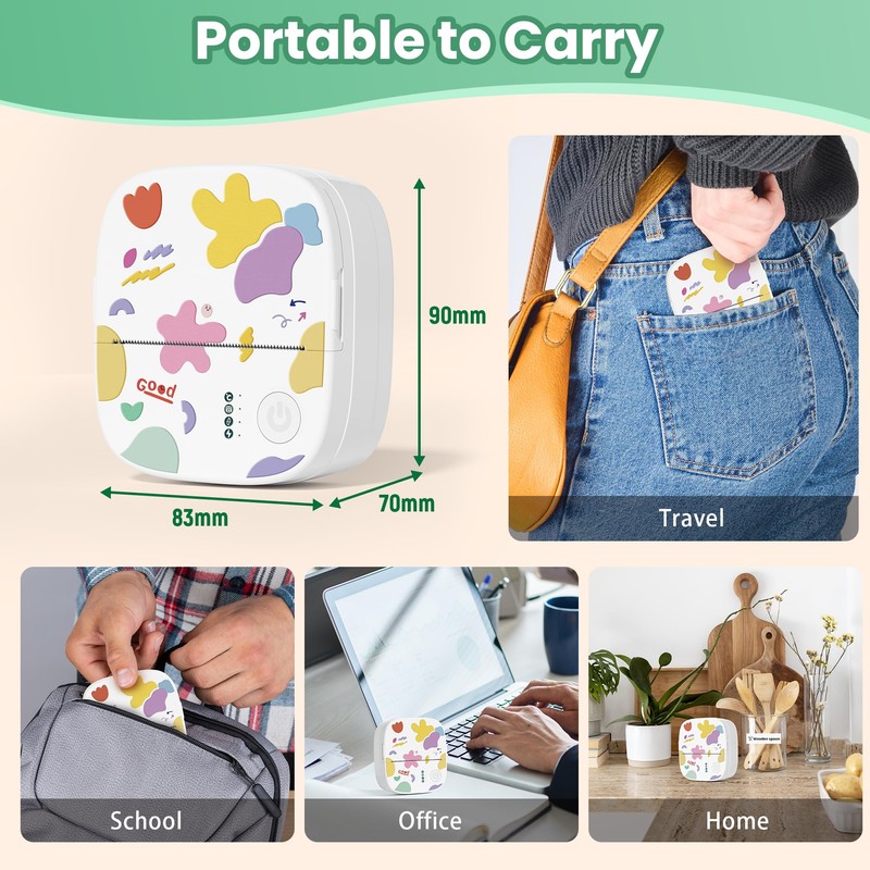 XenGro Mini Portable Sticker Printer, Mini Thermal Printer with 3