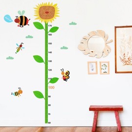 Sunflower Height Chart Growth Record Wall Decal Kids' Room 2ea