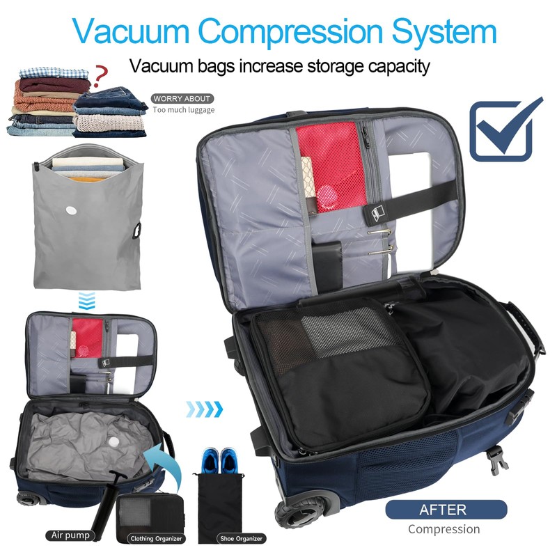 SWICKY RICOOI Backpack with wheels,rolling backpack with 2 Packing Cubes