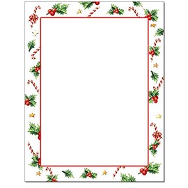 Holly with Candy Canes Letterhead Laser & Inkjet Printer Paper (100 Sheets)