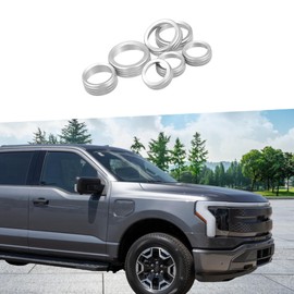 A ABSOPRO Car AC Climate Control Ring Knob Ring Trim Cover for Ford F-150 2021 2022 Headlight Switch Button Decor Aluminum Alloy Silver Tone (Set of 7)