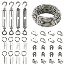 Wire Rope Stainless Steel Set, 20 m Climbing Aid Steel Cable with Turnbuckle Rope Tensioner M5 Hook + Eyelet, Eye Screw, Wire Rope Clips, Rope Thimbles, Aluminium Rope Clamps, Trellis Made of