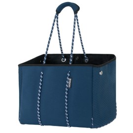 QOGiR Neoprene Multipurpose Beach Bag Tote with Inner Zipper Pocket (Blue, Large)