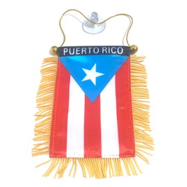 Puerto Rico Light Blue Flag for Car Rearview Mirror – Hanging Boricua Flag Accessory for Home or Car Decoration – Soft Fabric Mini Banner with Strings
