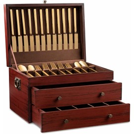 Royalty Art Fine Silverware Storage Box with Pull Out Drawer, 15” x 11”, Large Kitchen Counter Organizer for Flatware and Utensils, Decorative Home Decor