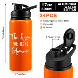 Bokon 24 Pack Thank You Appreciation Gifts Lightweight Aluminum Water Bottle Bulk Reusable Leakproof Water Bottle with Twist Cap Buckle for Gym Sports Camping Hiking(17 oz)