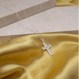 Tuscany Silver Women's Sterling Silver Cubic Zirconia Cross Pendant on Curb Chain of 46cm/18"