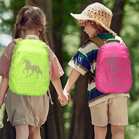Zequech 2 Piece 35L Backpack Night Reflective Rain Cover, Polyester Taffeta-190t Coated Silver Inside, Cloth Waterproof, Rose Red Mermaid Fluorescent Green Unicorn, Children's Outdoor Safety Travel