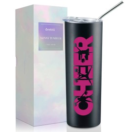 Onebttl Cheerleader Skinny Tumbler Gifts For Girls - Cheer - 20oz/590ml Stainless Steel Insulated Tumbler with Straw, Lid - Gift for Cheerleading or Cheer Squad - (Black)