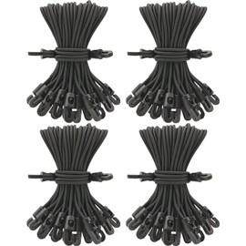 AOBYMIN Small Bungee Cords with Hooks 6 Inch, 100 Pcs Short Rubber Mini Hook Bungee Cord Heavy Duty Outdoor (Black)
