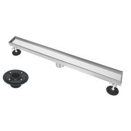 Uni-Green 24 Inch Tile Insert Linear Shower Drain with Leveling Feet and Rubber Gasket 2" Outlet Plastic ABS Flange and Hair Strainer - Removable Brushed SS304 Grate - Fit 2" or 3" Pipe