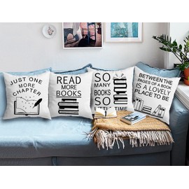 Znzd So Many Books So Little Time Funny Book Pillow Case,Decorate Home Reading Room Book Club Dorm,Readers Bookworm Book Nerd Students Teens Teacher Gifts,18x18 Inch Throw Pillow Covers Set of 4