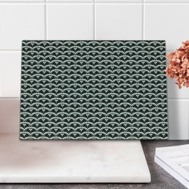 Lunarable Art Deco Cutting Board, Repetitive Abstract Hand Held Fan Inspired Modern Concept Motifs, Decorative Tempered Glass Cutting and Serving Board, Small Size, Charcoal Grey Eggshell