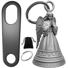 Anwlki Biker Guardian Angel Luck Riding Bell 3D Motorcycle Gremlin Bells with 2 Key Chain Ring, Motorcycle Bell Hanger, Pouch (Ancient Silver)