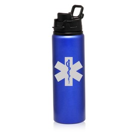 25 oz Water Bottle Sports Travel Mug Gift Star of Life EMT Paramedic (Blue)