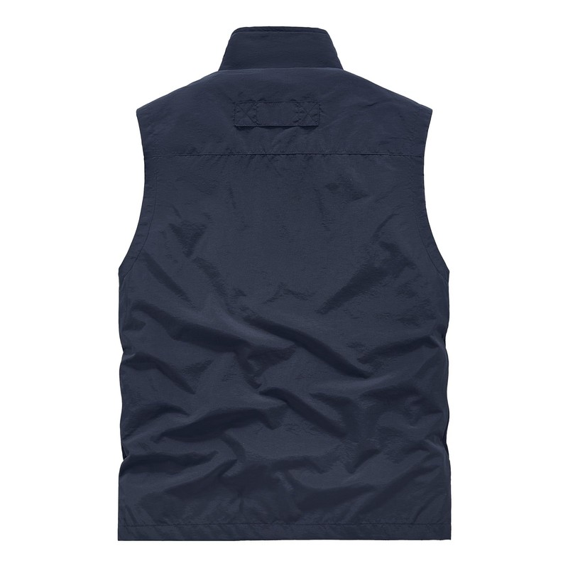 ROAMUNCH Men's Outdoor Utility Vest, Navy Blue, Multiple Zippered Pockets,