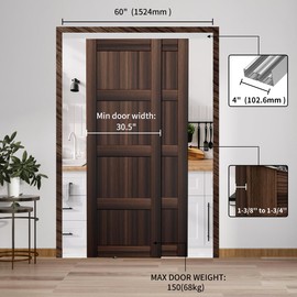 SongYung Heavy Duty Bypass Sliding Closet Door Track Hardware 60", 5FT Aluminium Pocket Door Track Rail Set, Smoothly and Quietly, for 2 Door System