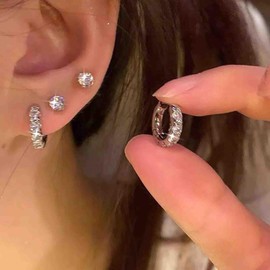 Wedding Sparkly Small Hoop Earrings Silver Mini Stud Earring Simple Cute Tiny Cz Huggie Dainty Clip On Cartilage Minimalist Delicate Trendy Jewelry for Women