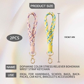MFCGHXR Keychain Boho Handmade Wristlet Macrame Wristlet Keychain Daisy Weave Keychain, Handmade Wristlet Keychain 2 pieces braided keychain, key loop strap, keyring loop strap, leather keyring loop