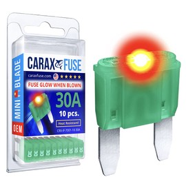 CARAX Glow Fuse – Premium Fuse Mini Blade – 30A Kit 10 pcs – Glow When Blown LED Automotive Fuse – Smart Auto Glow Fuse Easy Identification – 10 pcs