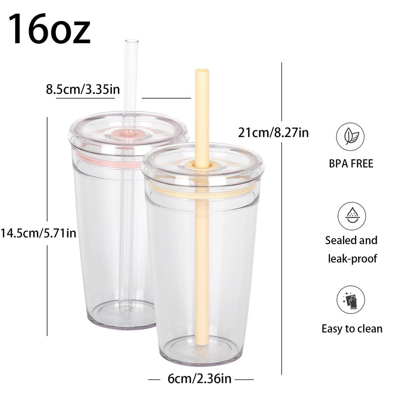 Yisituo 2 Pack 450ml Clear Plastic Iced Coffee Travel Cups,
