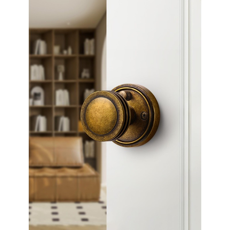 SORWDUERM 1 Pack Antique Brass Bronze Door Knob Interior Privacy