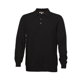 Cashmere Boutique 100% Pure Cashmere Polo Pullover Sweater for Men – Polo Neck, Long Sleeve, Button Up, Classic Style, Lightweight, Soft and Warm Sweater - Black, Large