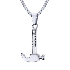 HUANIAN Men`s Necklace Thor Hammer Stainless Steel Necklace for Men and Women Hammer Pendant Necklace 24 Inch Chain