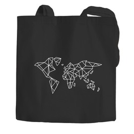 Autiga® Jute Bag World Map Low Polygon Cotton Bag Shopping Bag Black 2 Long Handles