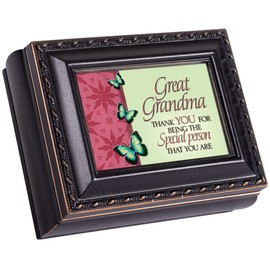 Cottage Garden Great Grandma Special Black Rope Trim 4.5 x 3.5 Tiny Square Jewelry Keepsake Box