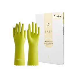 LANON 3 Pairs wahoo Skin-Friendly Cleaning Gloves, Dishwashing Kitchen Gloves with Cotton Flocked Liner, Reusable, Non-Slip, Bud Tender, Large