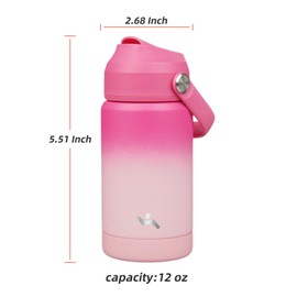Konokyo Insulated Water Bottle with Straw Lid,12 oz Stainless Steel Vacuum Metal Bottle with Silicone Handle,Cherry Blossom