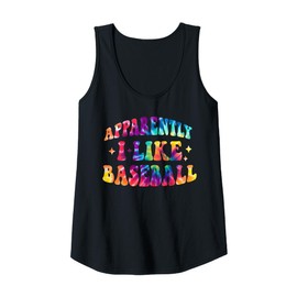 Womens Apparently I Like Baseball Funny Retro Sports Mom Tie Dye Tank Top