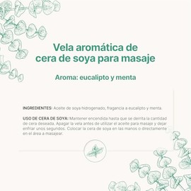 Vela de Soya para Masaje Corporal 120 Horas de Duración. Aroma Eucalyptus Mint. 100% Natural 600 g. B Life