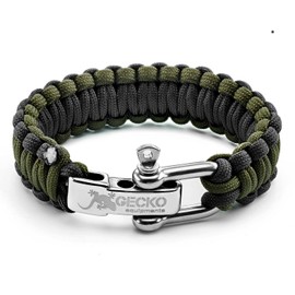 Gecko Equipment Army Green/Black King Cobra Paracord Survival Bracelet with Adjustable Stainless Steel D Shackle - Suitable for 7"-8" Wrists (Army Green Black/Steel D Shackle)