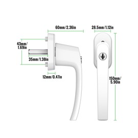 HOMGEN 4pack Universal Window Handles for UPVC 360° Rotation Cuttable Screws Lockable PVC Window Handle with Key White Aluminum Ergonomic Espag Replacement Handle