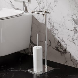 RUACQ Toilet Paper Holder Stand, Bathroom Toilet Paper roll Holder Free Standing with Storage for 4 Rolls, Post Pivoting Design, Stable Weighted Base, SUS304 Stainless Steel(Chrome)