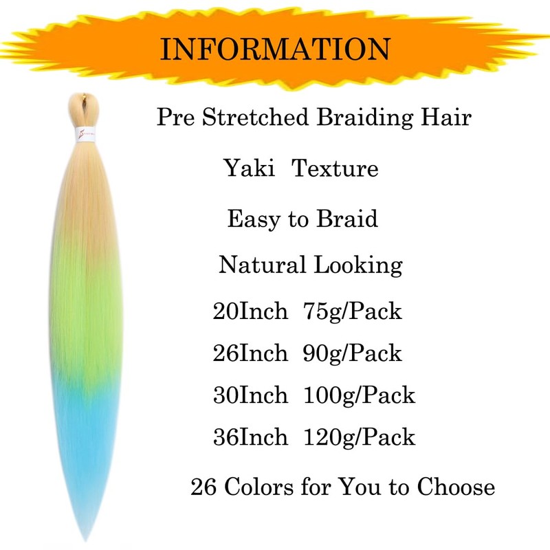 Pre Stretched Braiding Hair Extensions 3 Packs 26 Inch Ombre